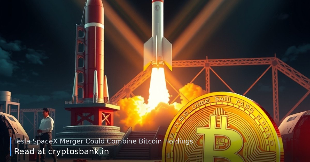 Illustration of a Bitcoin coin and a launching rocket symbolizing a corporate merger.