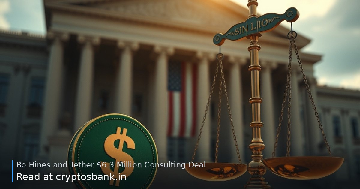Tether coin and scales of justice before a US government building.