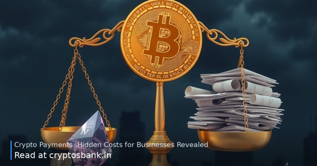 Crypto coins weighed down by a massive pile of support tickets and receipts against a city skyline.