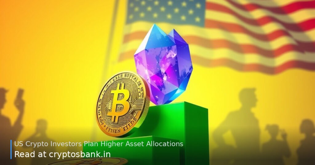 US crypto coins rising on a growth chart despite subtle whispering silhouettes and an American flag background.
