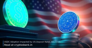 USDT climbs while USDC slows down amid US deposit rates, with the US flag in the background.