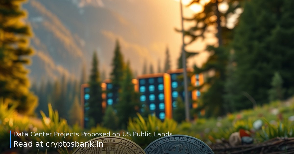 Crypto coins resting on a pristine US public park landscape where glowing data center server towers are being built.
