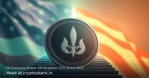 US captures majority of global AI compute share, illustrated by a rising coin and the US flag.