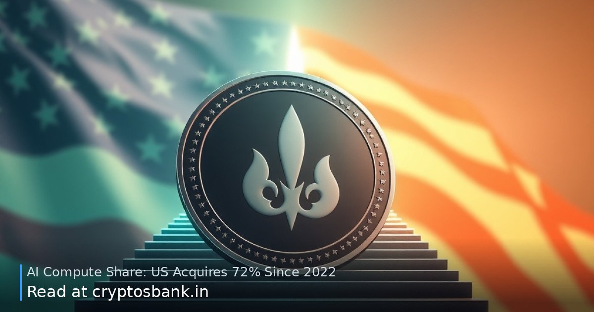 US captures majority of global AI compute share, illustrated by a rising coin and the US flag.