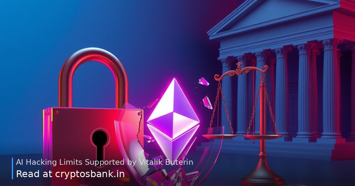 Ethereum crystal next to a cracked padlock and scales of justice, representing AI hacking limits.