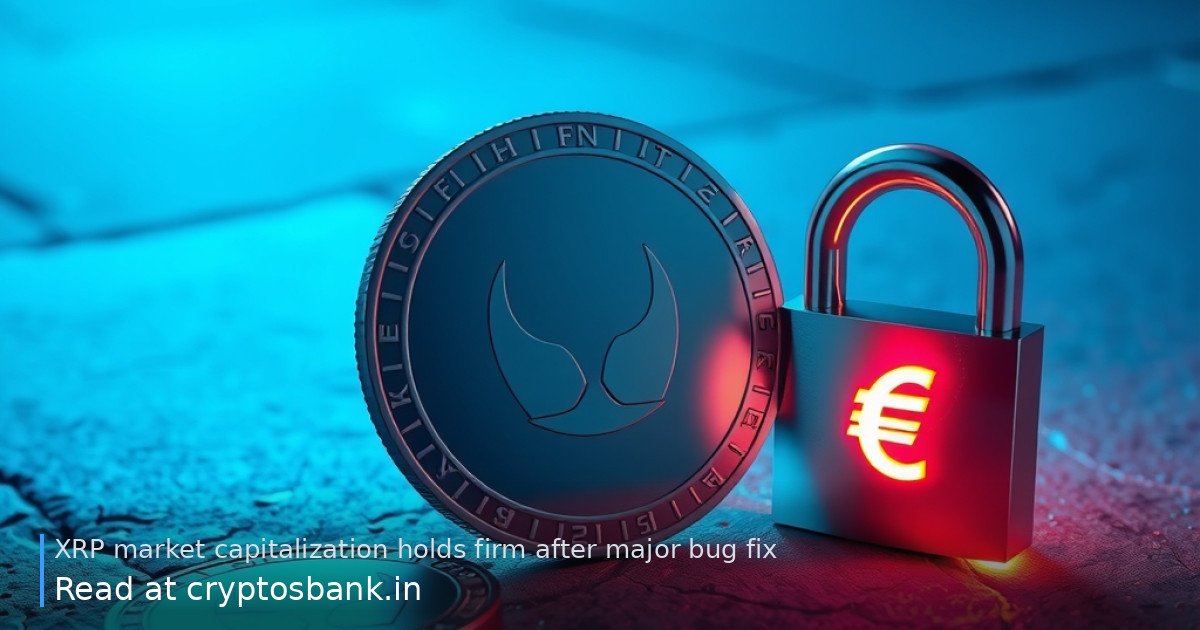 XRP coin defending its price floor next to a cracked padlock and broken digital shield.