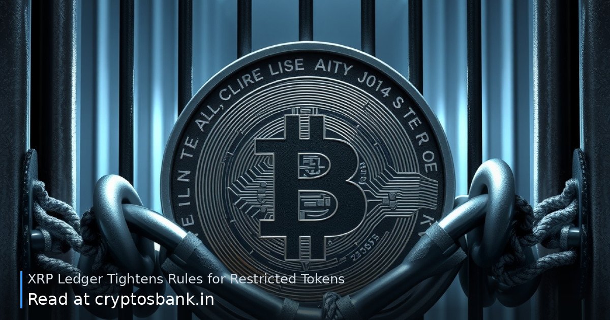 XRP coin wrapped in heavy iron chains behind a metal barrier, representing restricted token rules.