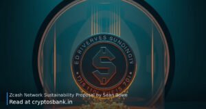 A dark silver Zcash coin inside a glowing glass reserve vault receiving a stream of glowing particles.